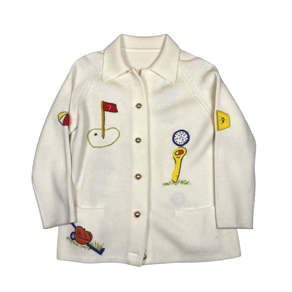 Vintage Eclectic Grandpa Golf Embroidered Cardigan Sweater